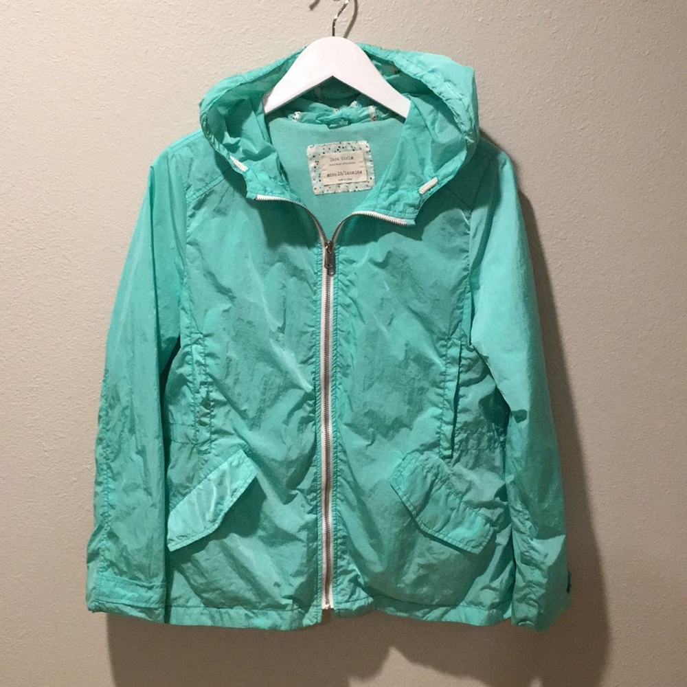 Zara Jacket Girls size 13/14 Windbreaker coat rain jacket teal